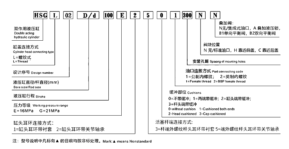 Naming method for HSG new engineering hydraulic cylinder model Метод наименования новой модели инженерного гидроцилиндра HSG